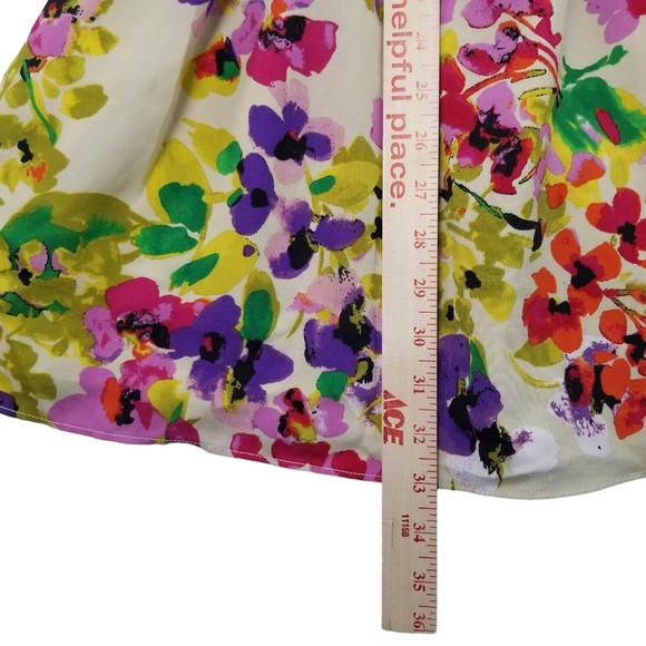 Express Dress Floral Knee Length Belted Sundress Womens Sz M  Ruffle Bib Pockets - Picture 16 of 16